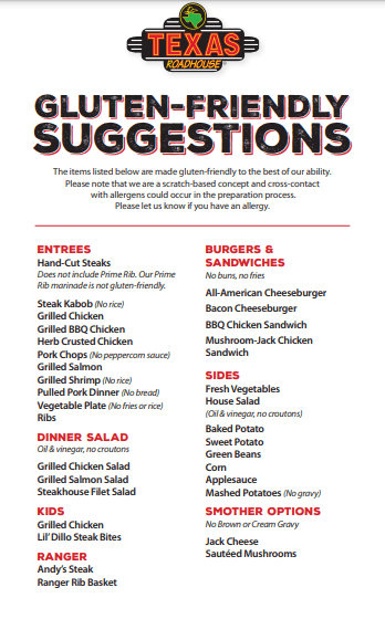 Texas Roadhouse Gluten Free Menu